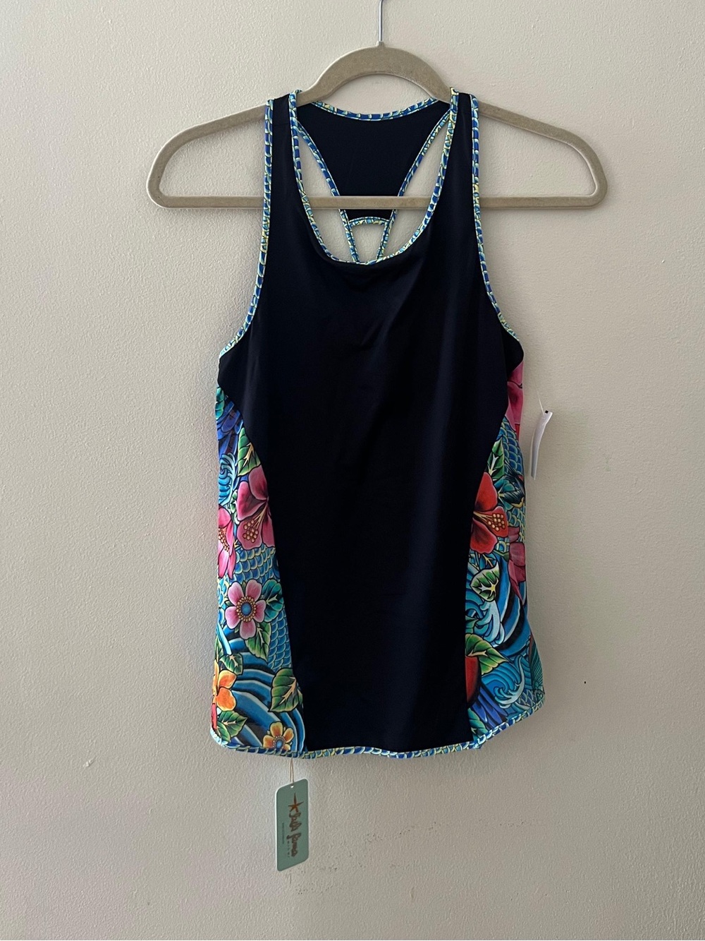 Lilly Pulitzer Black Racerback Tank with Vibrant Floral Side Panels